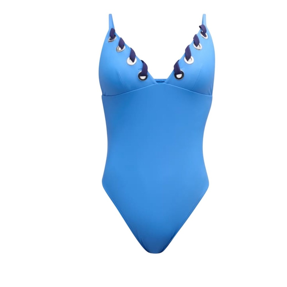 Ramy Brook Zoa One Piece Swimsuit Blue Lace Up Grommet High Cut Small NEW